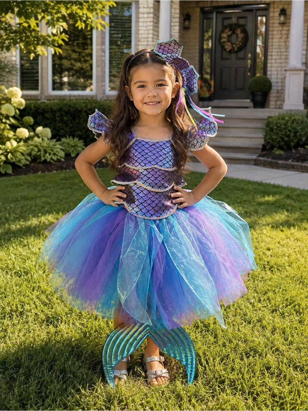 Girls Mermaid Tutu Halloween Costume - Purple Blue Teal